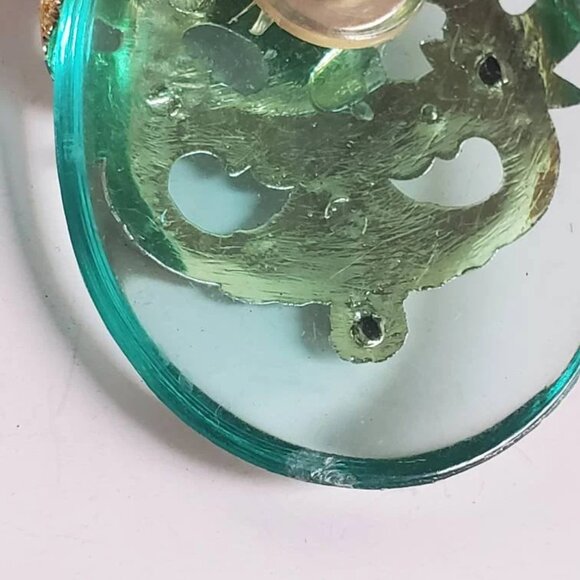 Etruscan Motif Acrylic and Gold-tone Earrings Large Statement - Picture 10 of 10